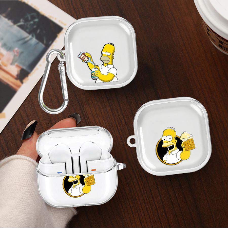 Case For Samsung Galaxy Buds 2 3 FE Live 3Pro 4 Pro 4Pro 2Pro Clear Earphone Cases Cover With Hook The Simpsons