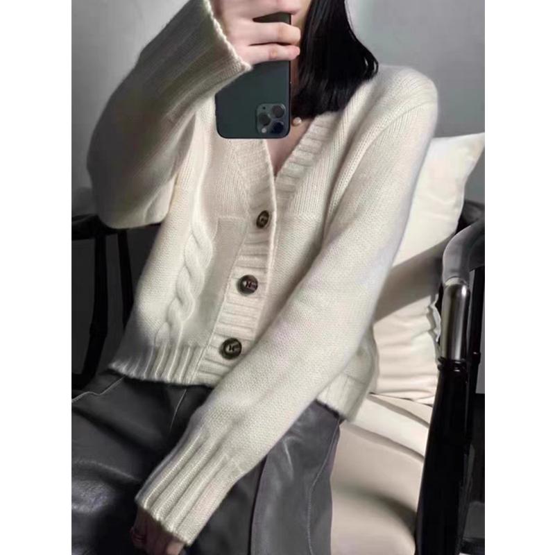 Harajuku Long Sleeve Women Cardigan Sweater Korean solid Streetwear thickening short Coats Casual loose Chic V-neck Y2k Sweater