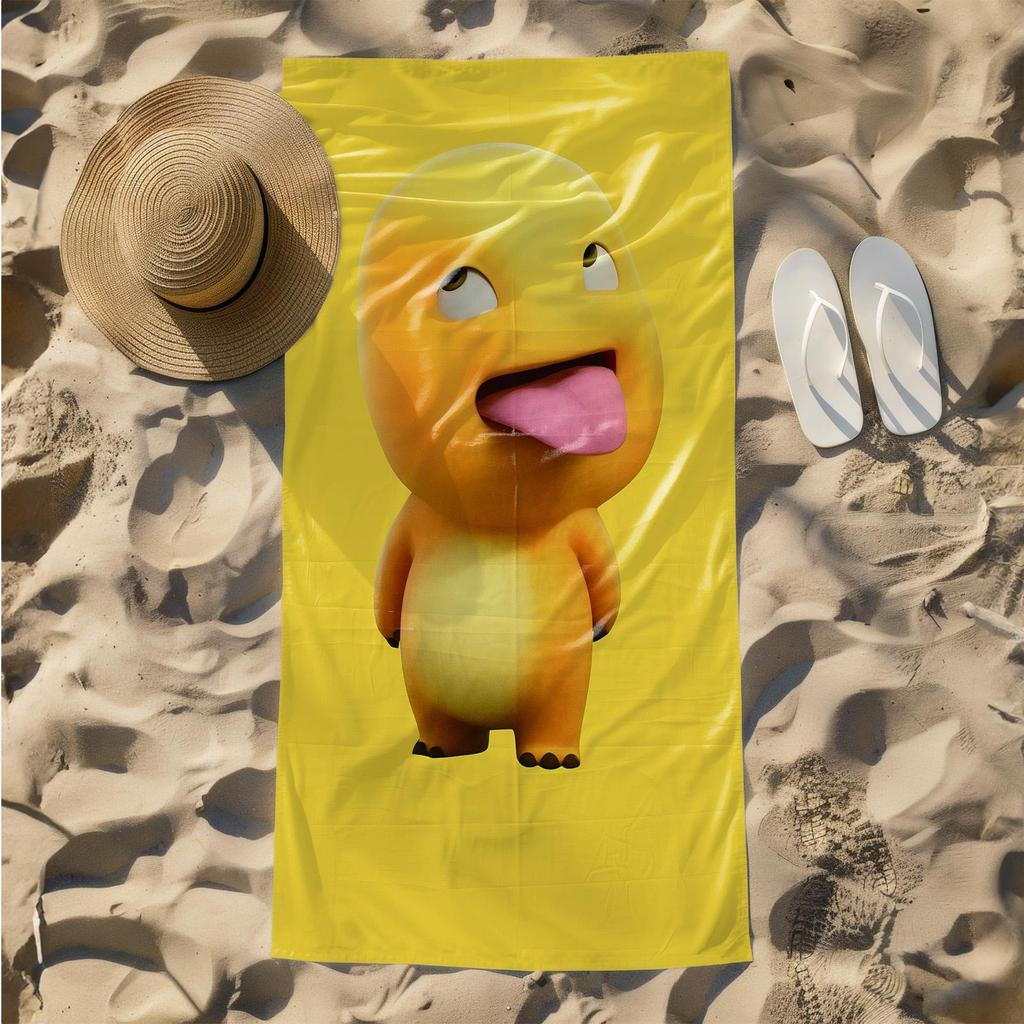 1pc Funny Cartoon Character with Playful Expression 2D Printed Microfiber Beach Towel, quick dry super absorbent. Great for