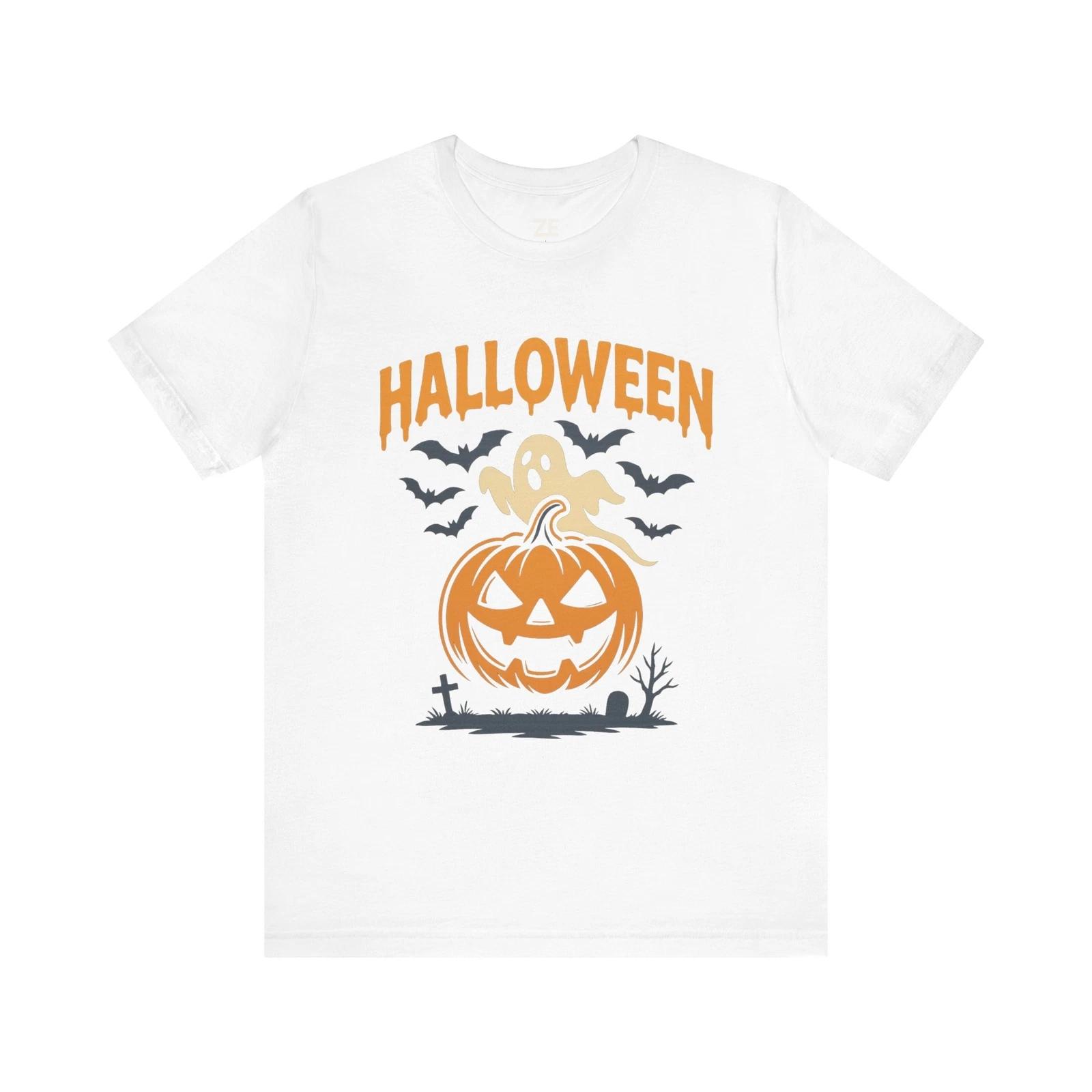 Halloween Ghost Pumpkin Unisex Tee, Spooky Shirt, Fall Gift for Halloween Lovers S