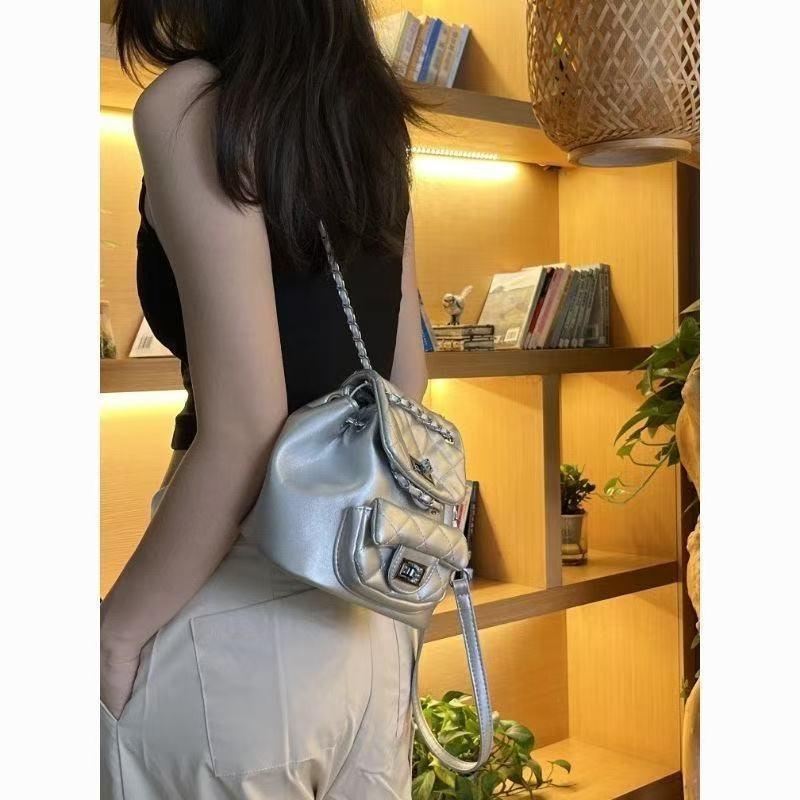 Small Xiangfeng Check Pattern Embroidered Shoulder Bag with Chain Strap - Fashionable Backpack for Outings and Travels