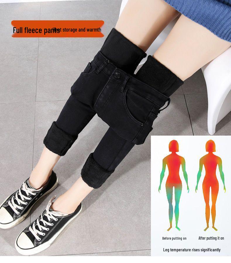 Women's Black High Waist Velvet Skinny Pants - Autumn/Winter Warm Pencil Leggings