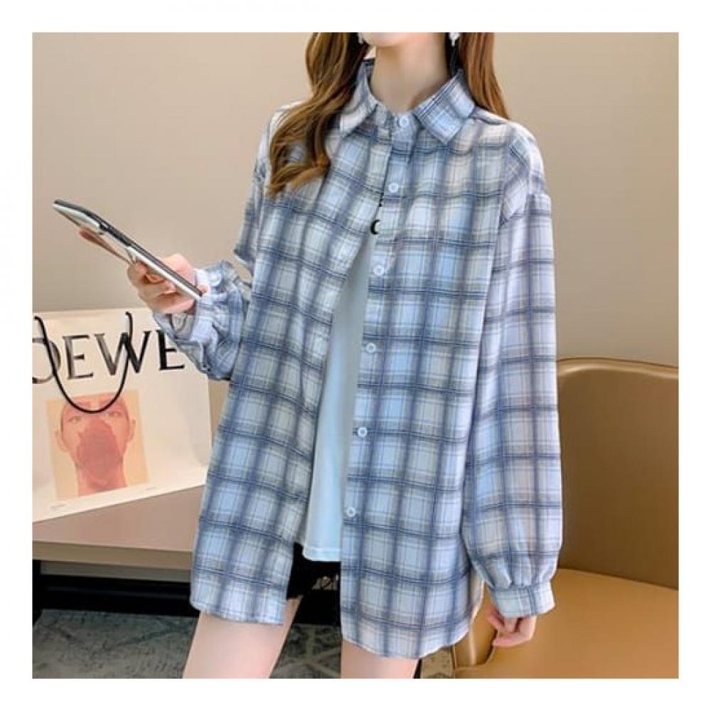 Navava Men Casual Check Thin Long Sleeve Shirt Nb1929