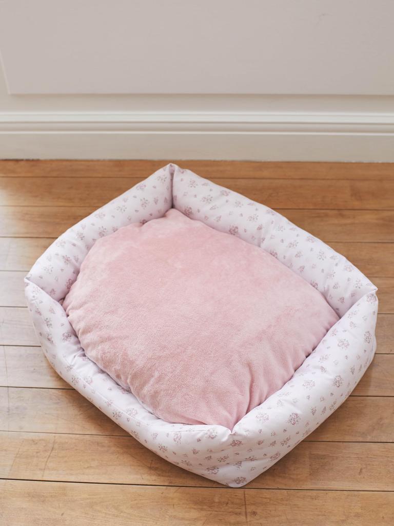 Maison De FLEUR Original Flower Print Pet Bed, Medium, Pink, with Pet Cushion, 8A41YZM0600
