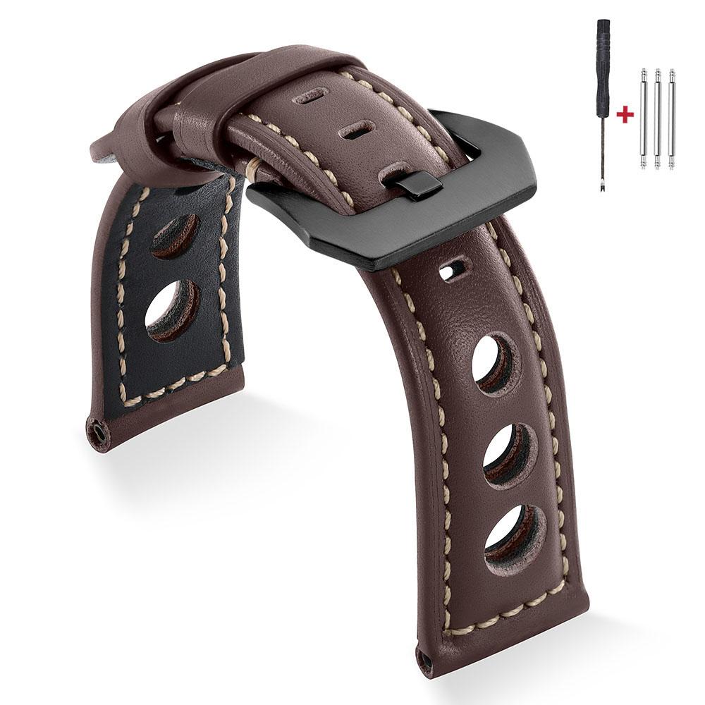 Vintage Cowhide Watch Strap Bracelet Breathable Genuine Leather 20mm 22mm 24mm 26mm Watchband Men's Watch Band with Pin Buckle