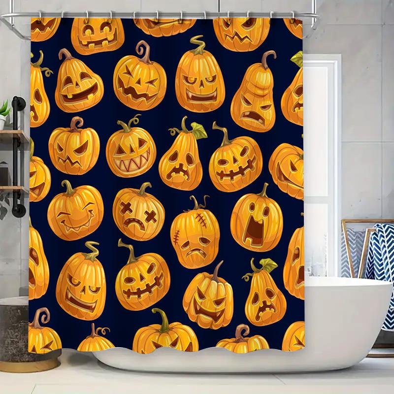 Halloween-Themen-Kürbis-Duschvorhang mit lebendigen Mustern für die Heimdekoration, wasserdichtes Gewebe, einfache Installation