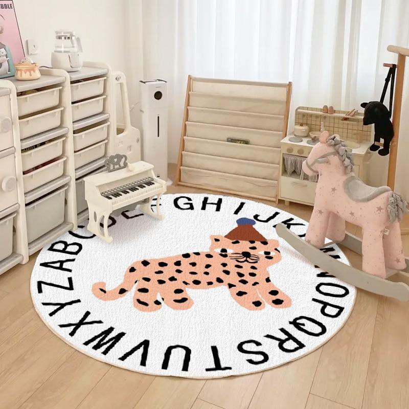Round Rug Animal Print Cartoon Pattern Circle Carpet for Living Room Floor Mat Chair Coffee Table Bedside Kids Love Decoration