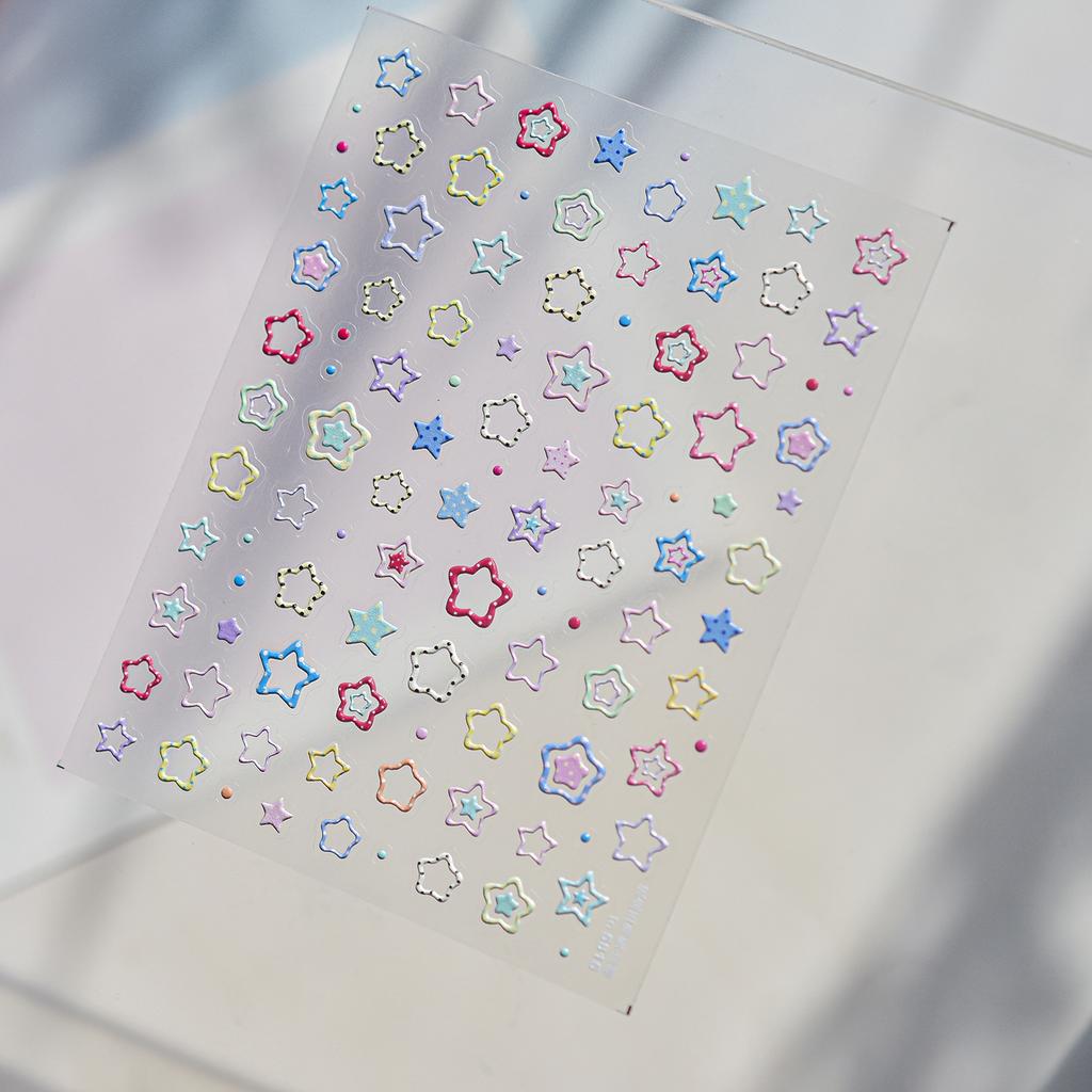 5D Candy Nail Decals Macaron Tone Solid Hollow Star Line Polka Dot Gradient Pentagram Self-adhesive Nail Stickers Daily