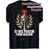 Men's Vintage Si Vis Pacem Para Bellum Latin Proverb T-Shirt - Black with Golden Spartan Helmet & Laurel Wreath Graphic, 100% Cotton Regular Fit