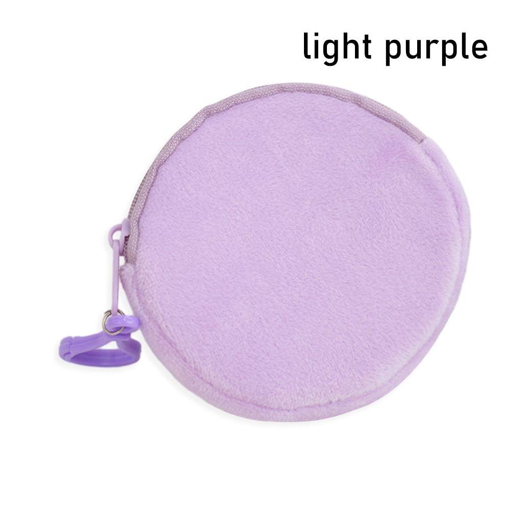 1Pcs Kawaii ID Card Bag Round Coin Purse Pure Color Keychain Coin Bag Plush Thin Short Cute Wallet for Women