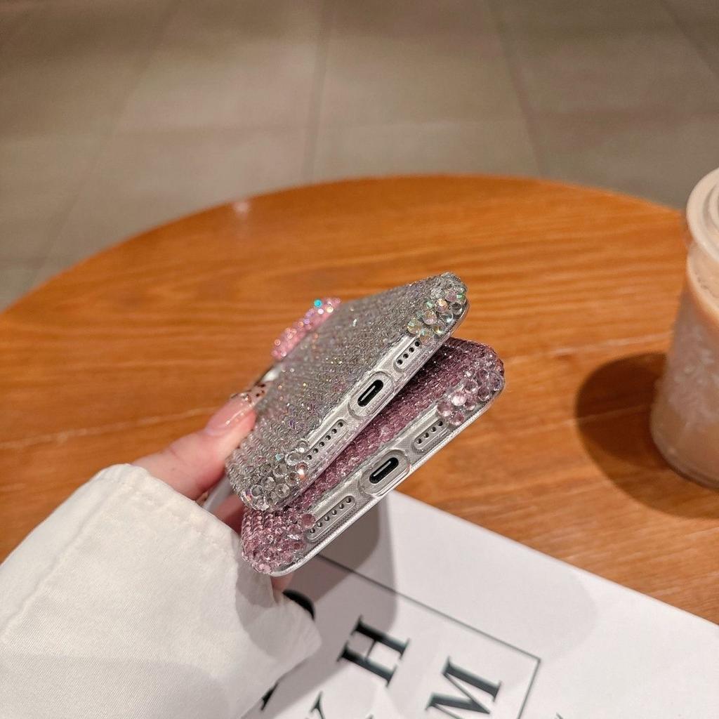 Girl bow rhinestone suitable for Apple 16 mobile phone case full diamond iPhone15Pro max luxury case