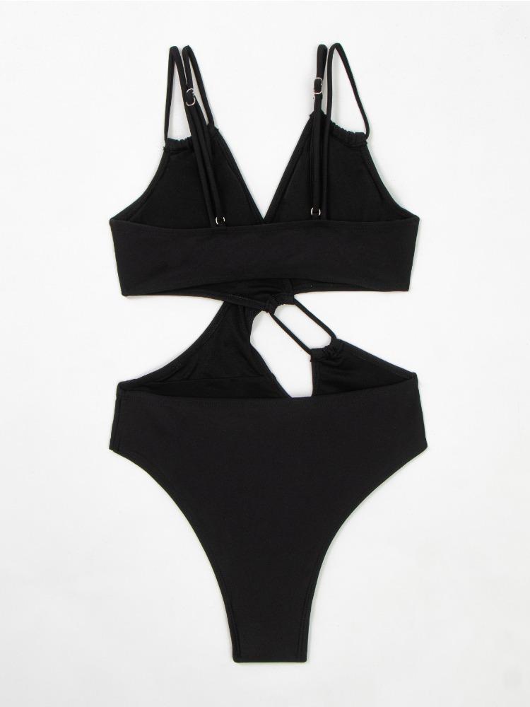 

Solid Color Hollow Out Slim Fit Sexy Bikini Swimsuit Women Fashion Elegant Beach Vacation Wear S