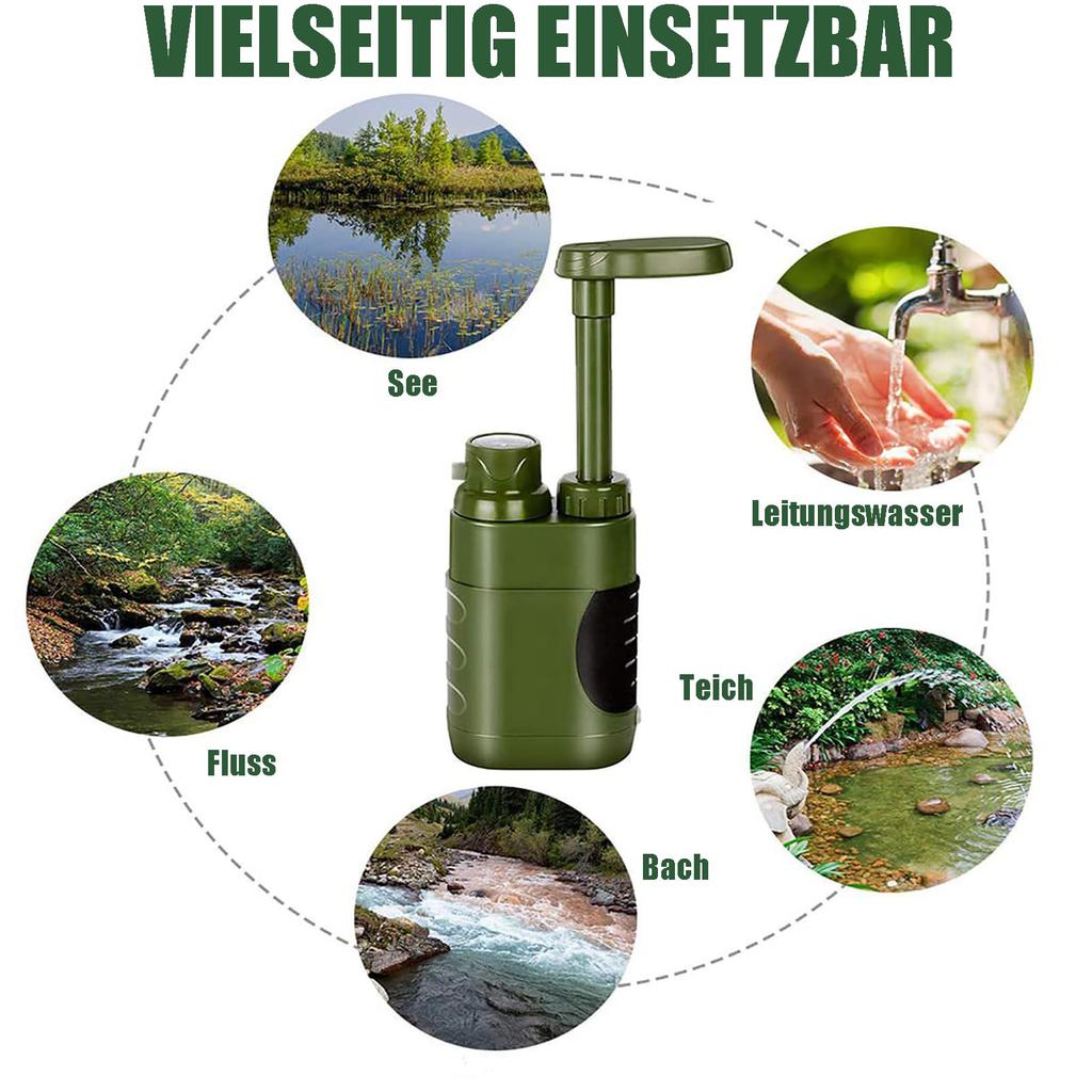 Outdoor Wasserfilter Tragbar Camping Wasserreinigung Entfernt 99,99% der Bakterien für Camping Wandern Notfall Angeln Survival
