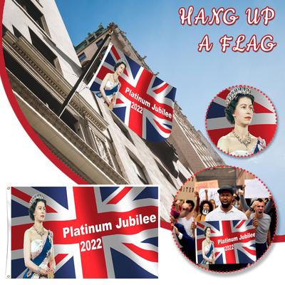 Platinu-m Jubile-e Flag,GB Unio-n Jack 70 Years Jubile-e Decorations 2022, Flag Featuring He-r Majest-y The  2022