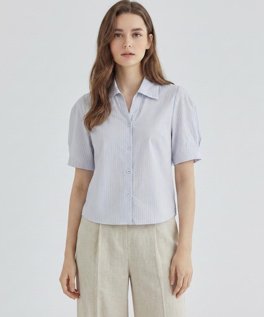 MESENSE Slit Collar Short Sleeve Blouse_Mb35Blm116Z