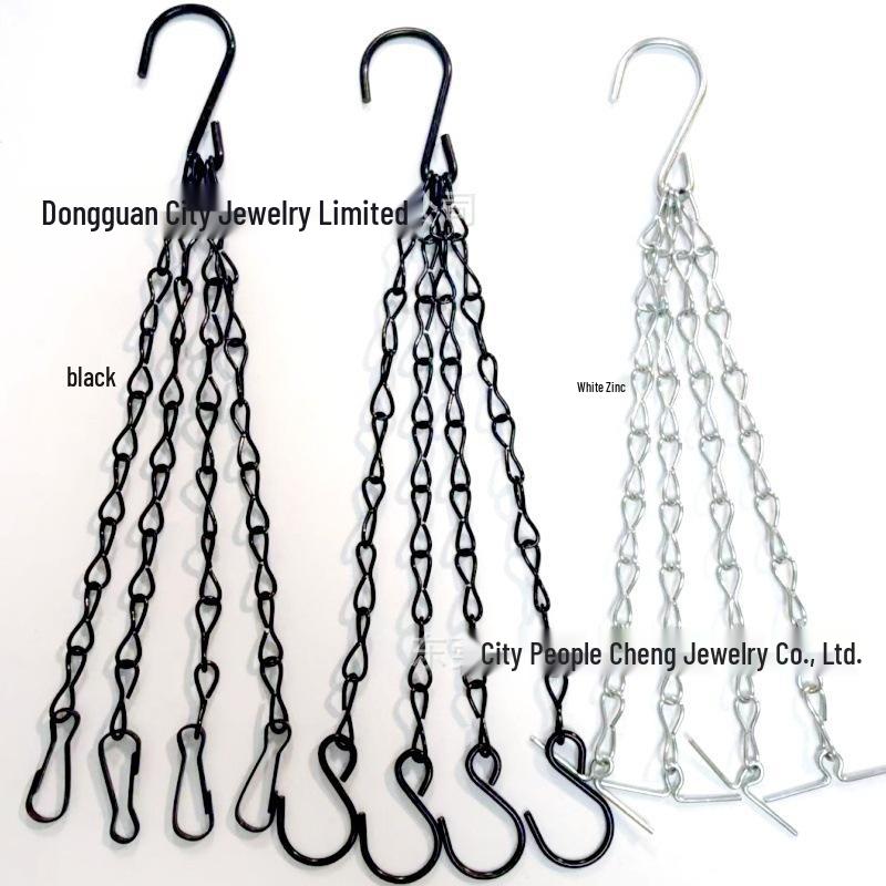 Black & White Zinc 4-Strand Chain Hanging Flower Basket 1.4 Wire