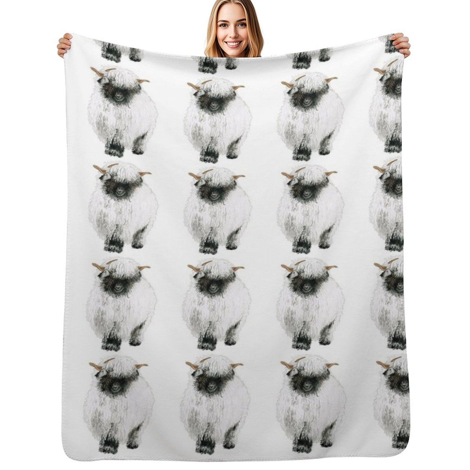 Exquisite Fashion Items Unisex White Valais Blacknose Sheep Drawing Throw Blanket Plush Fuzzy Cozy Blanket For Couch Sofa
