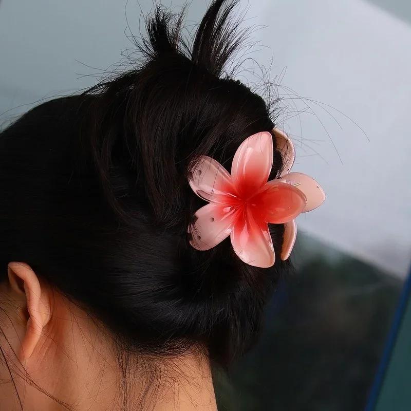 New Fashion Summer Gradient Flower Acrylic Hair Clip For Women Sweet Ponytail Hair Claw Shark Hairpin Barrettes Hair Accessories