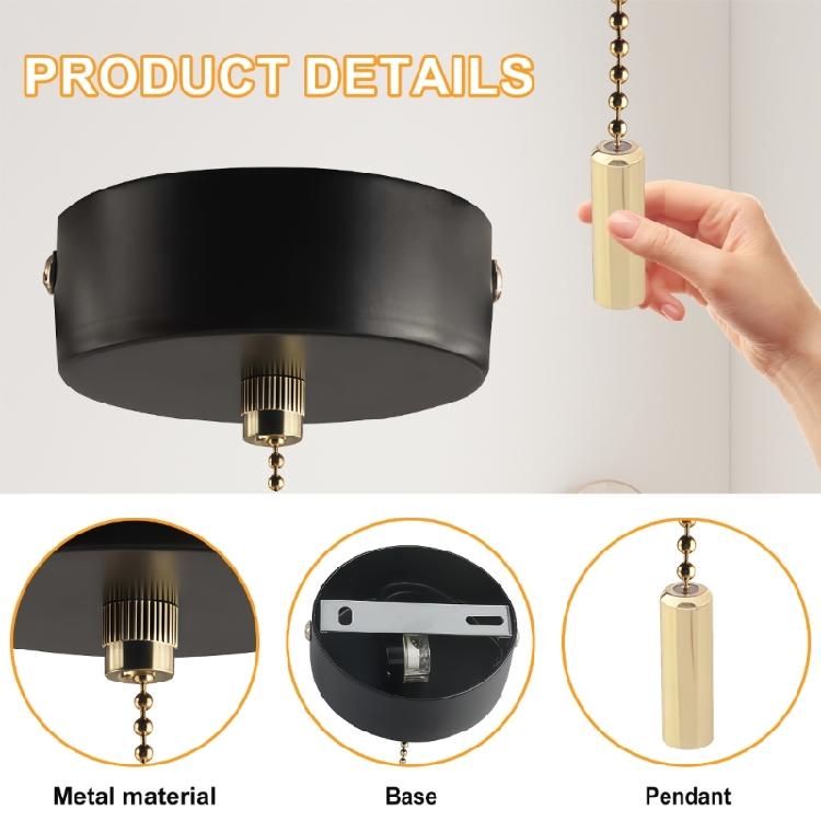 150cm Cord Metal Pull Chain Switches 60mm Diameter Universal Metal Switches for Ceiling Fan Pendant Light Wall Fixtures