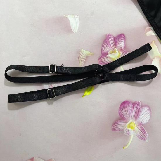 1 Set Women Bra Panties Thigh Ring Set Bow-knot Decor Sleeveless Backless Low-cut Pornographic Romantic Night