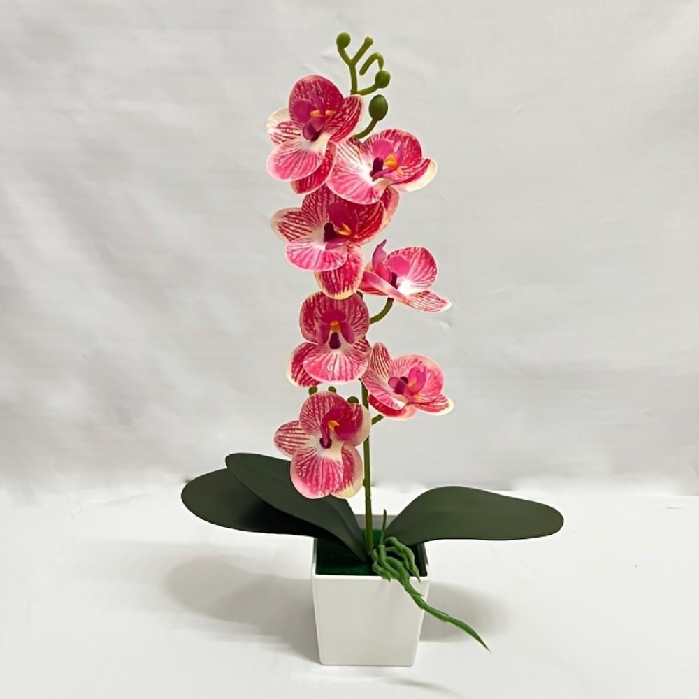 7 Flowers Artificial Orchid Potted Flowers Pink White Pot Artificial Faux Plants Multi-Bloom Plastic Fake Flower Bonsai