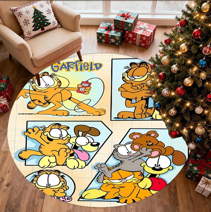 Garfield Desenli Yuvarlak Halı, İç/Dış Mekan Paspası, Piknik, Oyun Odası, Yatak Odası, Ofis, Oturma Odası, Ev Dekorasyonu Halısı, Doğum Günü Hediyesi