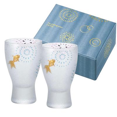 ADERIA Premium Nippon Taste Zestaw 2 kieliszków do sake Złota Rybka Fajerwerki 100ml Wyprodukowano w Japonii Pudełko Kosmetyczne Sake Sake Sake Kieliszek Szkło Do Zimnego Sake Choke Prezent Kobiety