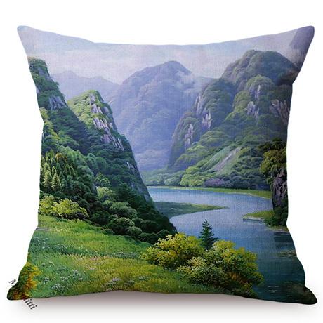 Nordic Rural Landscape Oil Painting Art Sofa Decoration Cushion Cover Rivers Scenery Style Car Chair Throw Pillow Case Cojines