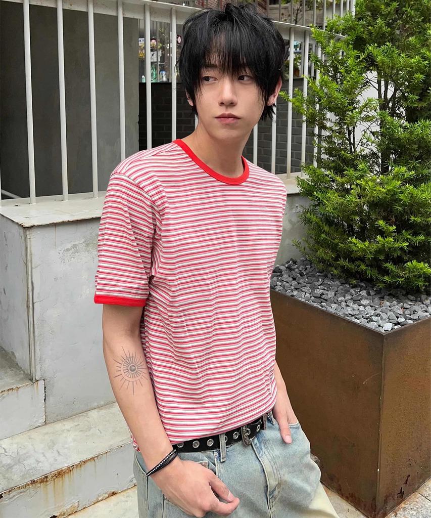FERNOV Multi-Stripe Crop Ringer Tee Red