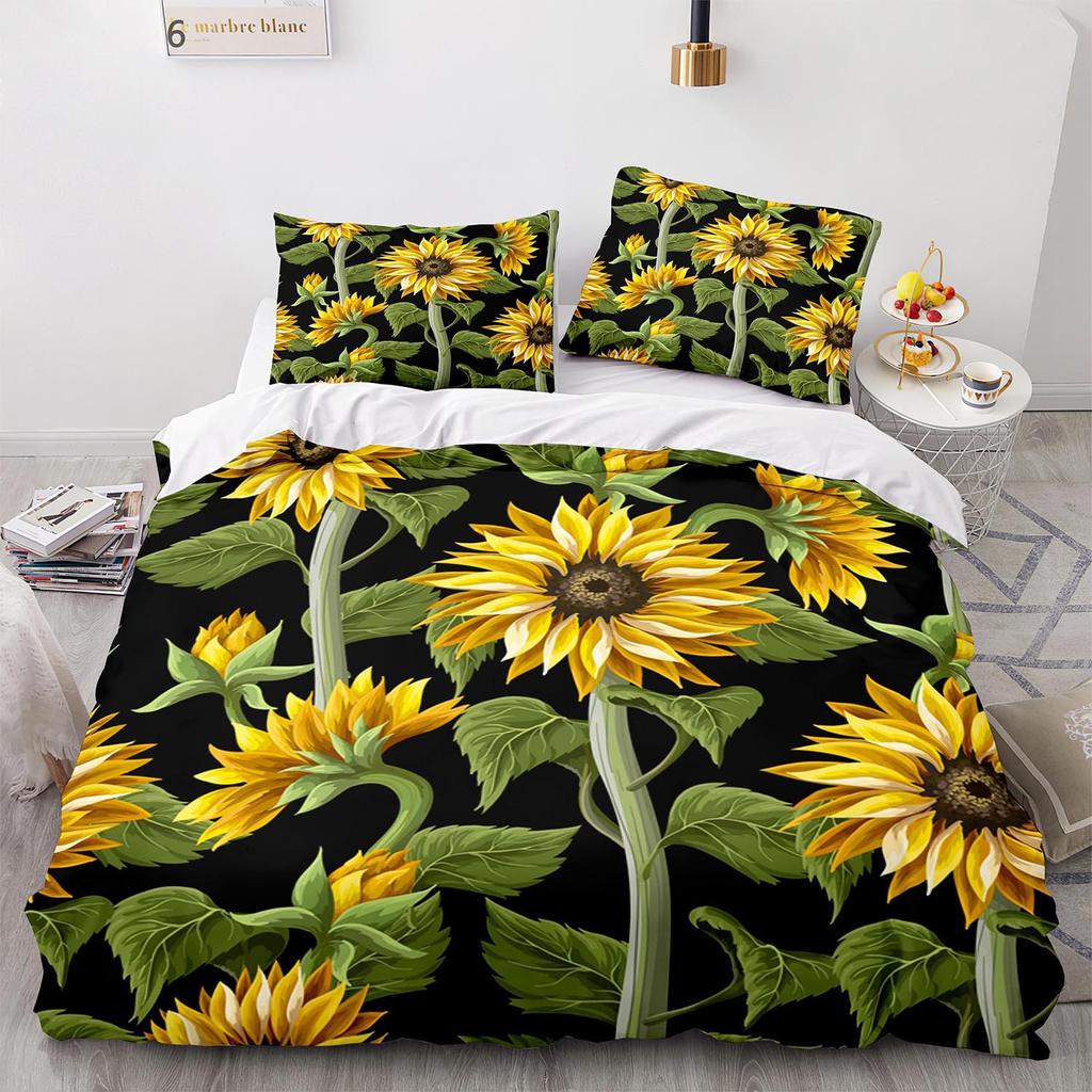 Digital Printing Three-Piece Sunflower Quilt Cover Size Quilt Cover 3D