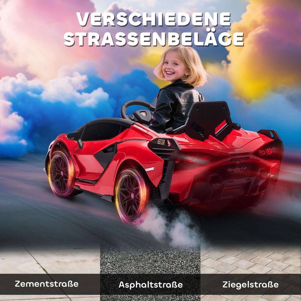 Auto Elettrica per Bambini 12V Auto per Bambini con Telecomando 2.4G, 2 Motori, Veicolo per Bambini con Clacson, LED, Musica, Veicolo Elettrico per Bambini 3-5 Anni, Rosso