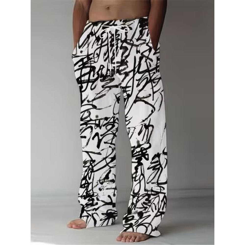 Men's 3D Abstract Pattern Printed Baggy Casual Trousers, Elastic Drawstring Waist with Pockets, for Spring Summer Home Outdoor Vacation