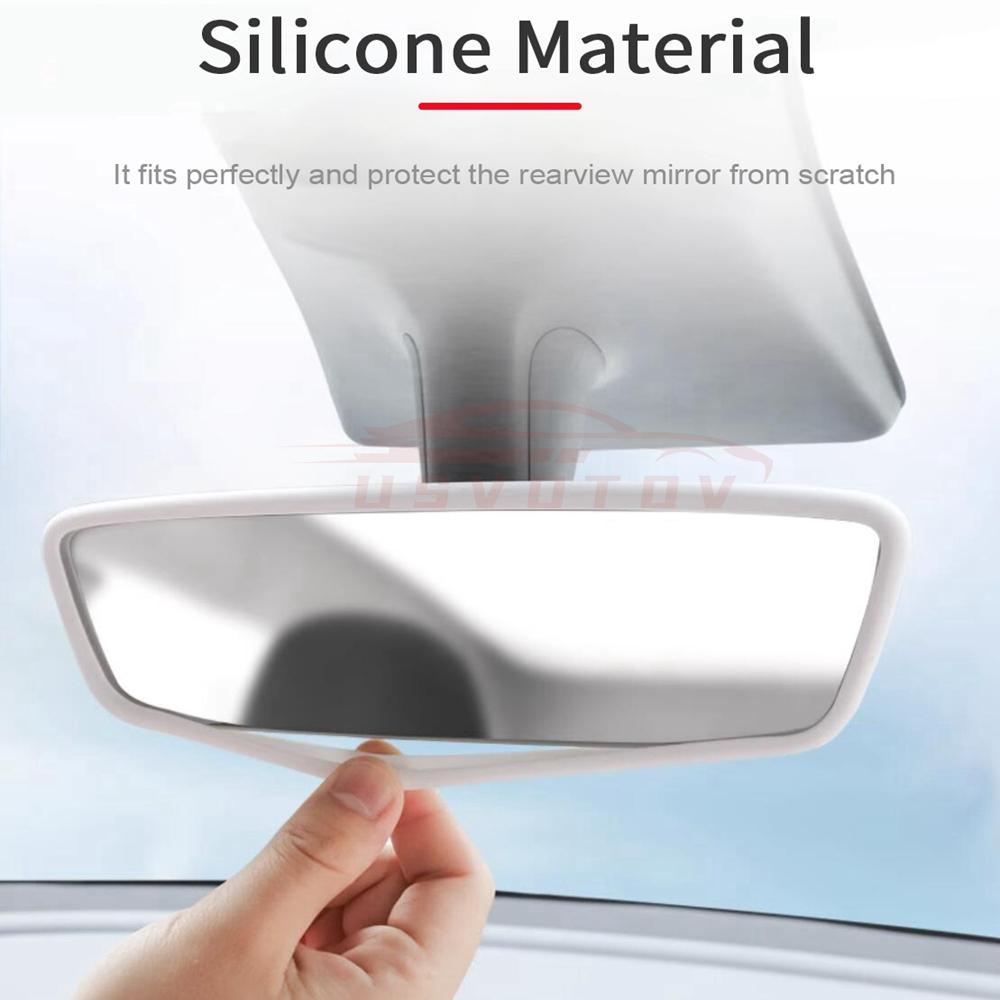 For Tesla Model 3 Y 2026 Interior Accessories Rearview Mirror Protector Trim Silicone Decor Frame White Black Protection Strip