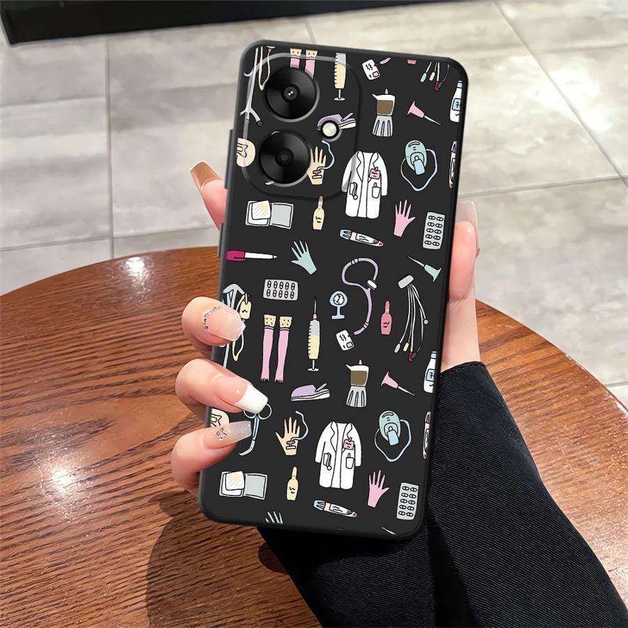 

Case for Xiaomi Redmi 13C 10 14C K40 K80 Pro 9 A3 A4 12C A1 A2 Plus A5 Black Soft Phone Cover Cool Nurse Medicine Redmi 13