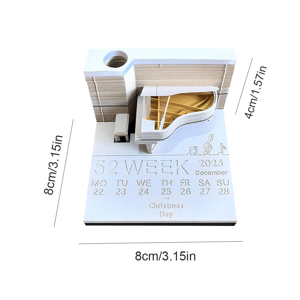 Piano Desk Calendar 2025 Time Piece Calendar 3D Calendar Paper Carving Art Memo Pad Notepad for Desktop Decoration