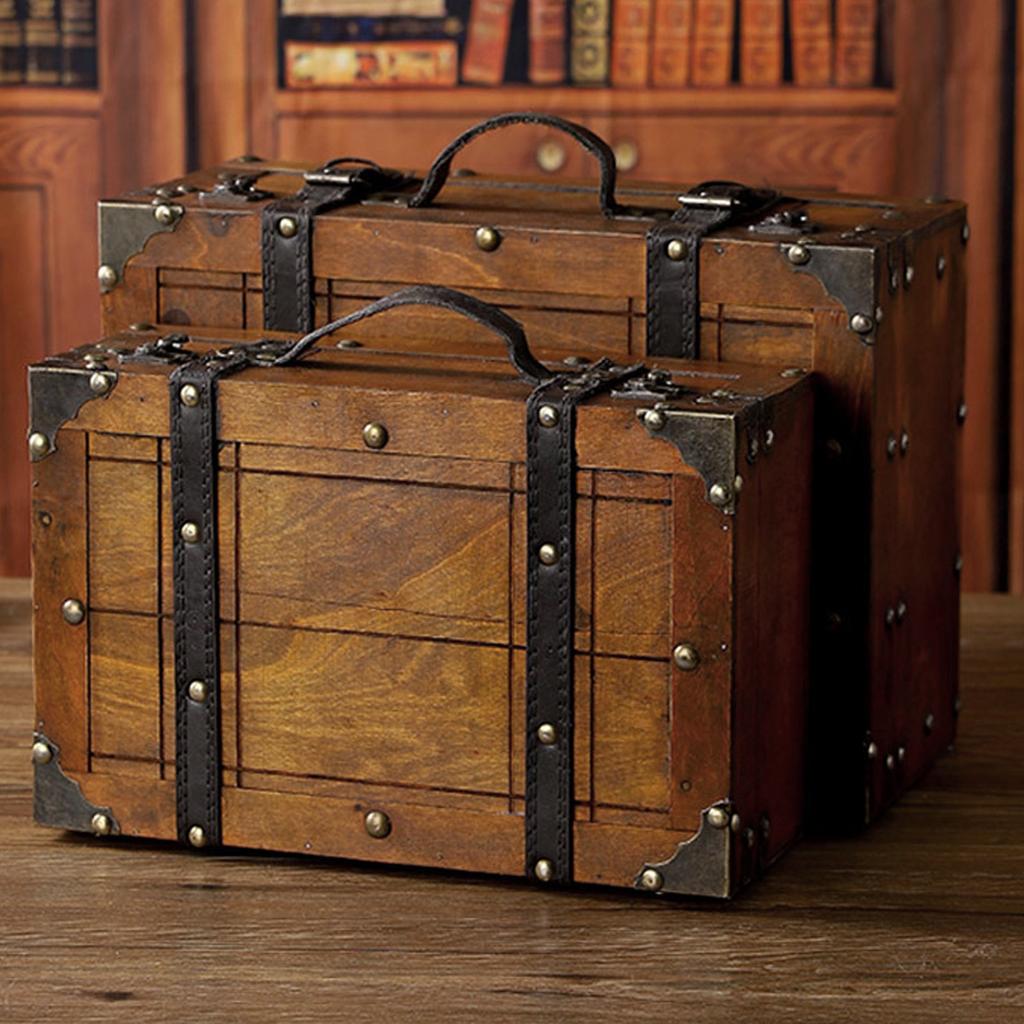 Wooden Chest Wooden Chest Portable Vintage Distressed Multifunctional Wood Storage Trunk Handbag for Clothes Toys Photo Prop