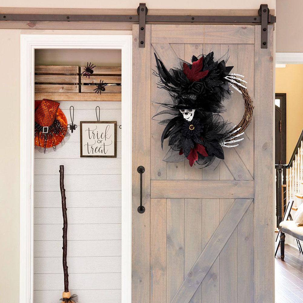 Home Skull Wreath Decoration With Skeleton Design Spookys Window Theme Decoration Prop For Holiday Porch Door Indoor Outdoor