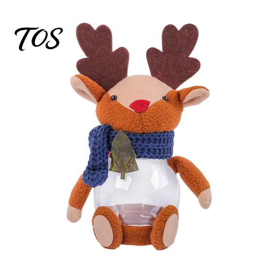 Decorative Treat Holder Christmas Candy Jar, 3D Plush Reindeer Bear Clear Container Seasonal Gift Packaging with Scarf, Holiday Snack Storage Box for