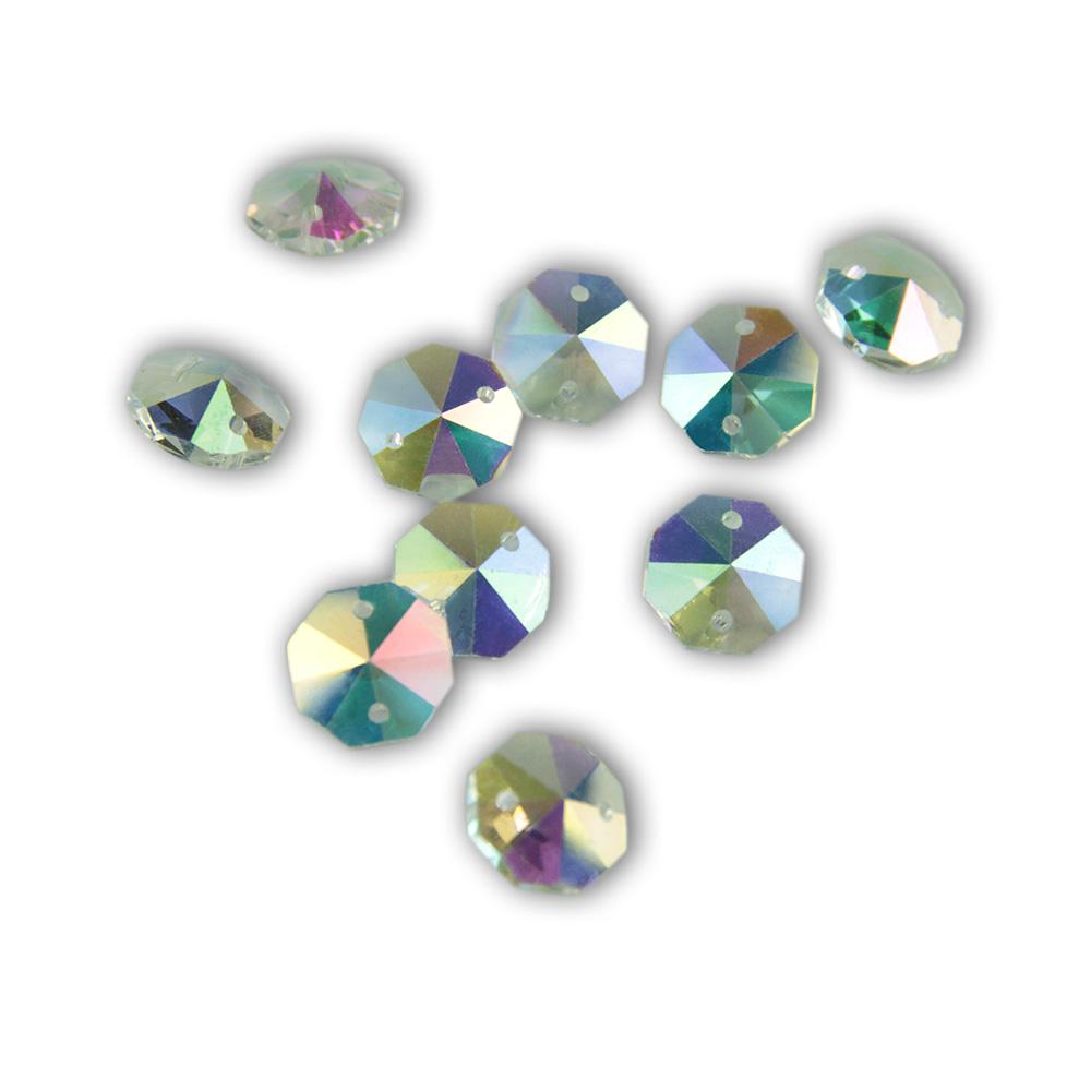 100Pcs 14Mm Crystal Chandelier Parts Glass Octagon Beads In 1 Hole/2 Holes Diy Strand Accessories Sucatchers For Home Decoration