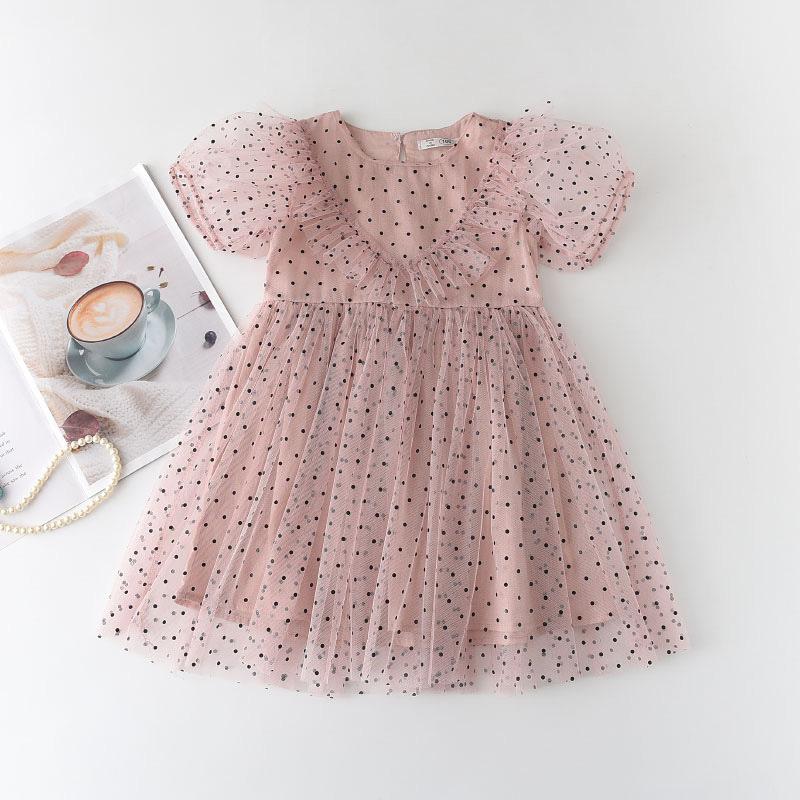 Girls Summer Polka Dot Mesh Lace Dress Cute Long Princess Gown for Kids 110cm
