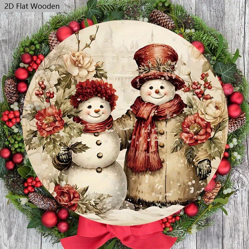 Vintage Wooden Christmas Sign with Snowman Pattern - Navidad Round Sign for Front Door, Wall, Room Hanging Decor - Ideal Memorial Gifts for Family