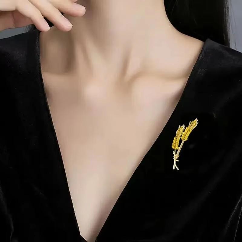 Classic Wheat Sheaf Cubic Zirconia Broochs For Women Men Gold Metal Crystal Plant Brooch Party Daily Zircon