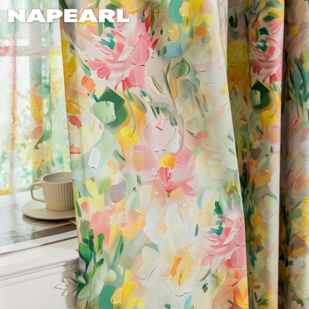 1PC NAPEARL European Pastoral Style Printed Colorful Curtains Full Blackout Curtains for Bedroom Living Room Balcony Window for Home Decor