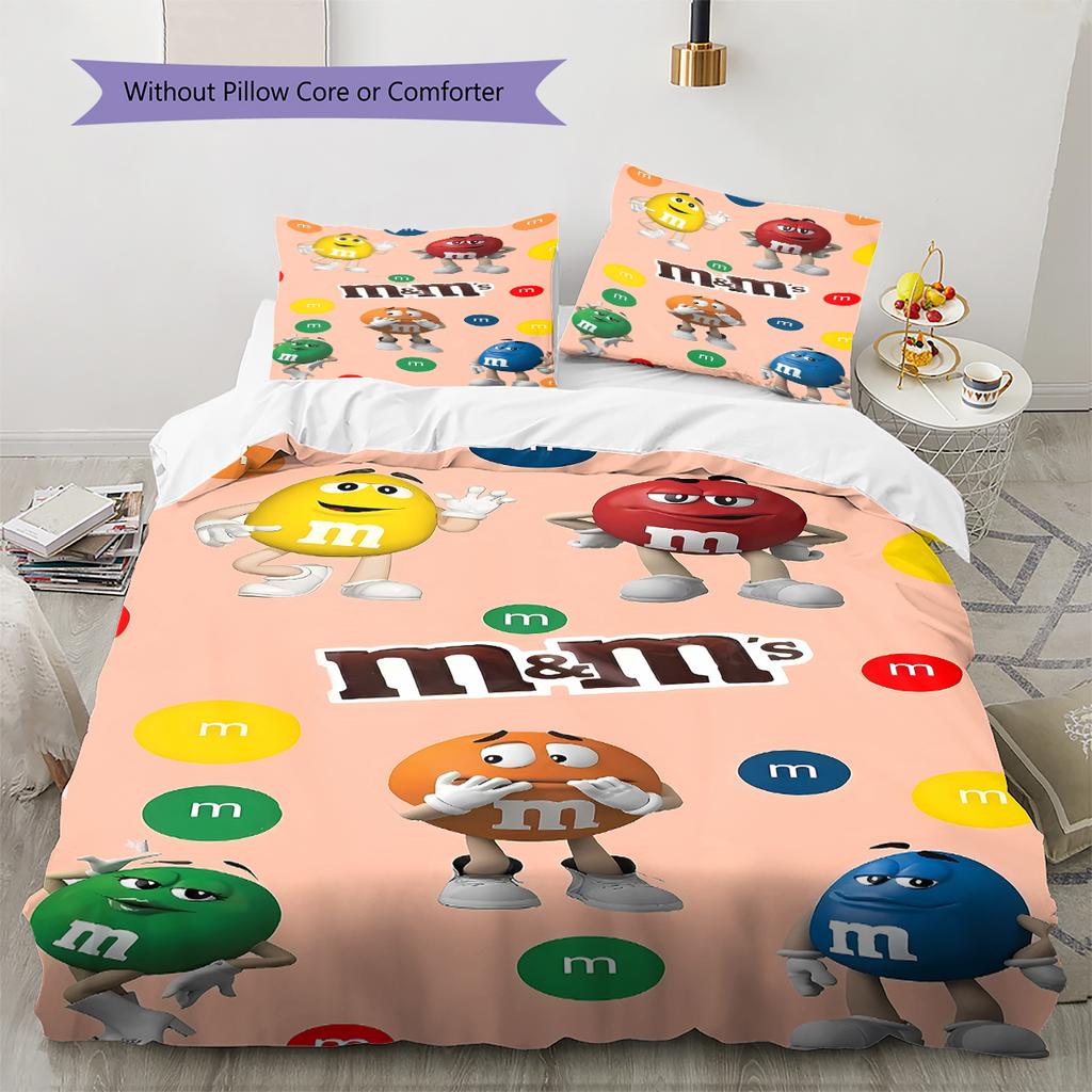 M&M's Muster Bettwäsche, Steppbett Set Bettbezug Kissenbezug Zuhause Geburtstagsgeschenk (1 Bettbezug + 2 Kissenbezüge, ohne Füllung)