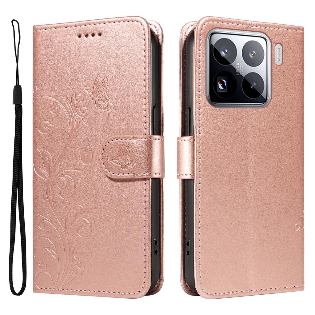For Xiaomi 15 Pro PU Leather Cases Flower Pattern Wallet Stand Phone Cover with Strap