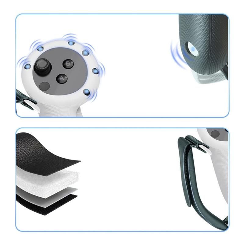 Full Coverage Controller Grip Cover Silicone Protective Sleeve with Adjustable Hand Strap for MetaQuest 3