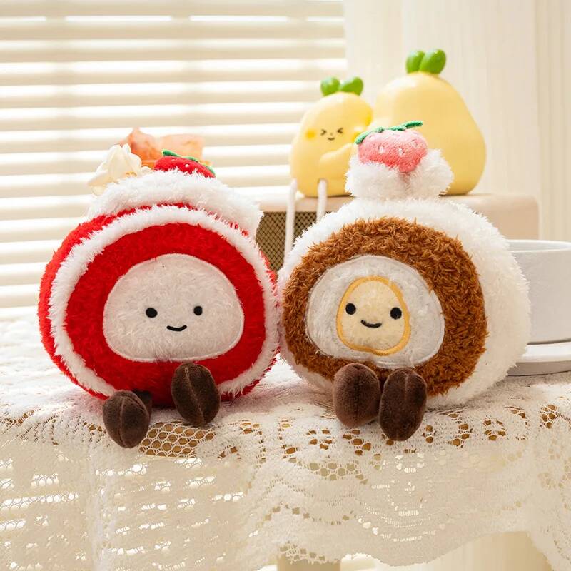 Food Collectibles 12cm Rubber Rabbit Candy Dessert Cake Plush Toy Ultra-Soft Swiss Roll/Chocolate Cake/Cupcake Stuffed Doll