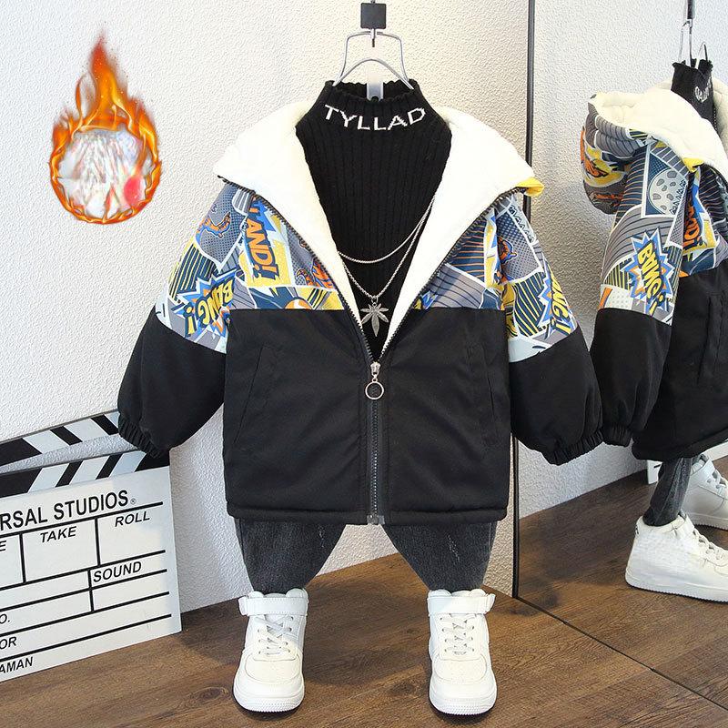 Children's Padded Winter Coat Boys Casual Fleece Cartoon Coat