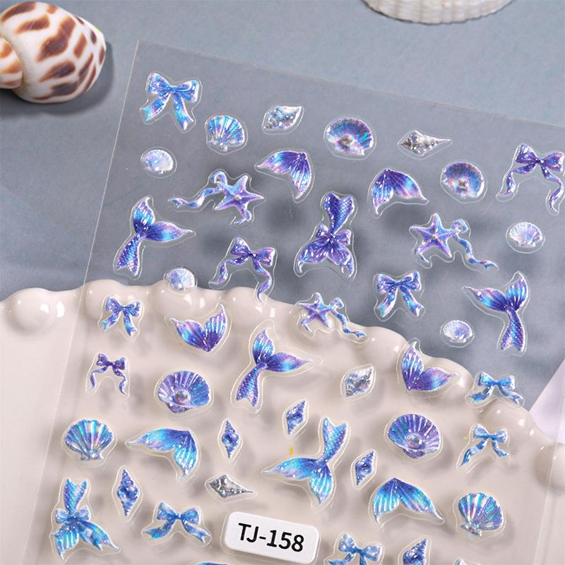 Cartoon Ocean Nail Art Stickers Relief 5D Summer Starfish Seashell Colour Nail Decals Decoration Accessories Diy