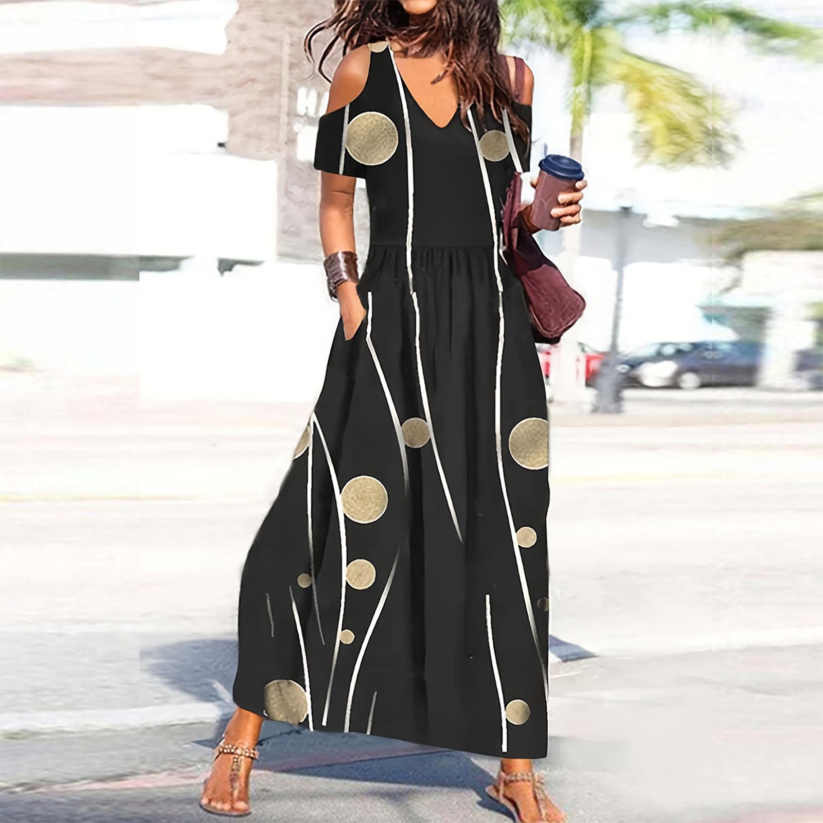 

Модное женское повседневное платье с V-образным вырезом и модным пуловером с коротким рукавом M чёрный